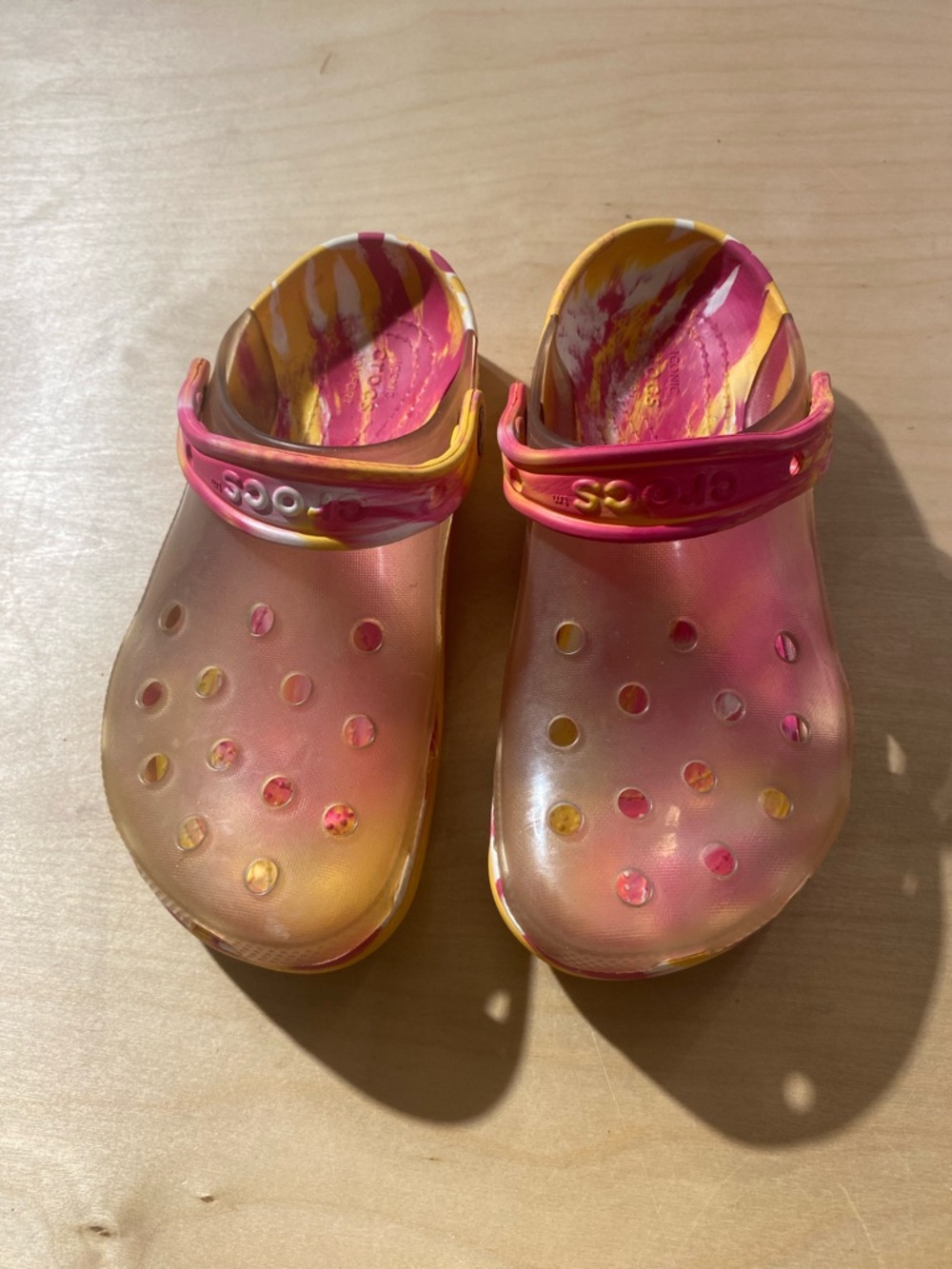 CROCS Kids' Multi-Color Slip-On Clogs - Pink & Yellow F-5 M-7 (Box 1) - Picture 9 of 9